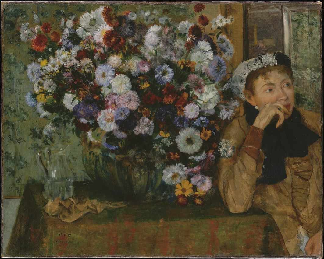 《花瓶旁的女人》 A Woman Seated beside a Vase of Flowers 1865年 布面油画